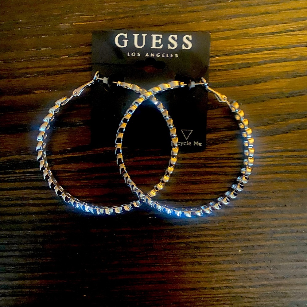 NEW Guess silver link hoop earrings